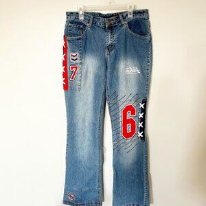 Von Dutch vintage y2k embroidered number logo patches jeans women’s 6/juniors 9